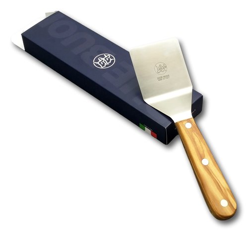 DUE BUOI Olive Wood Handle Small Spatula - dimension 2.56" X 2.56" - Stainless steel - Kitchen bbq grill griddle pastry - Full Tang Triple Riveted.
