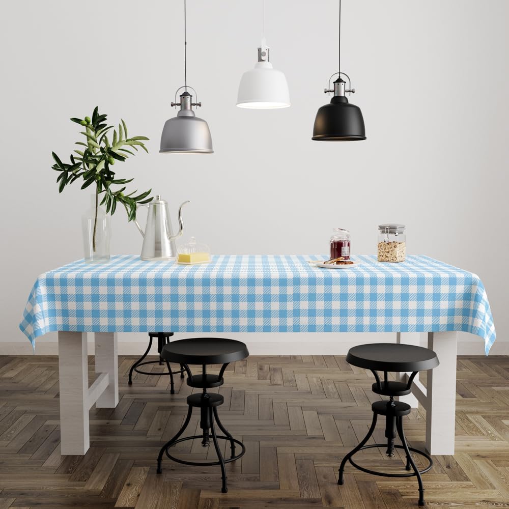 Skiennix Light Blue Checkered Tablecloth - 54" x 108" Waterproof Disposable Cover for Picnics & Parties