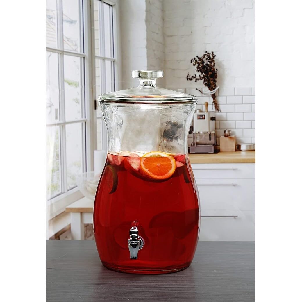Style Setter Glass Beverage Dispenser for Countertop - 2.7 Gallon Large Glass Drink Dispenser w/Spigot & Lid - Party Drink Dispenser for Sweet Tea Lemonade Punch Water, Juice Dispensers for Parties