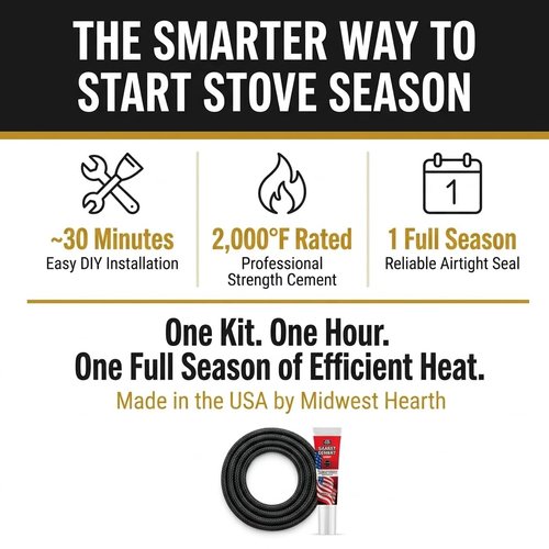Midwest Hearth 832-1680 Door Rope Gasket and Adhesive 3/4" x 84" | Fits Quadra-Fire, PelPro, Heatilator & Heat N Glo | Graphite Fiberglass | Made in USA