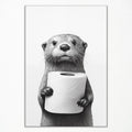 Otter Canvas Wall Art - Funny Black and White Animal Poster for Bathroom Decor | 12x16in Unframed
