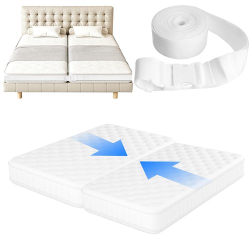 HAEZU 33 Feet Adjustable Mattress Straps Converter for Twin to King Bed,Twin Beds Connector to Make a King,Long Bed Mattress Connector with Buckle for Two Twins (White)