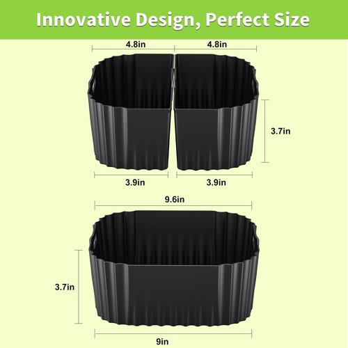 Air Fryer Silicone Liners Square for Chefman 8QT Air Fryer, 3 Pack Reusable Silicone Pot Baking Accessories for Instant, Nuwave, Gourmia and other 8QT to 10QT Large AirFryer, 2 In 1 Liners