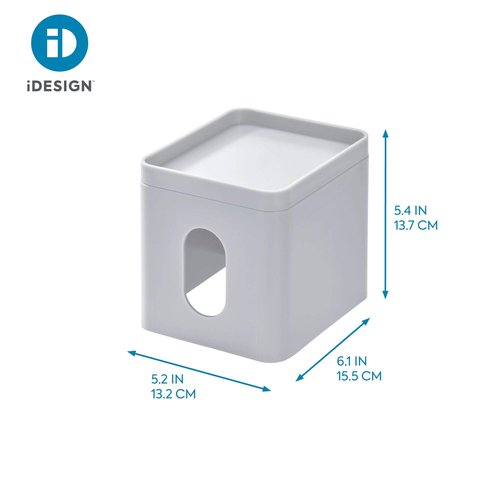 IDesign Facial Tissue Box Cover for Bathroom and Vanity Countertops, 6.1" x 5.15" x 5.4", The Cade Collection, Matte Gray