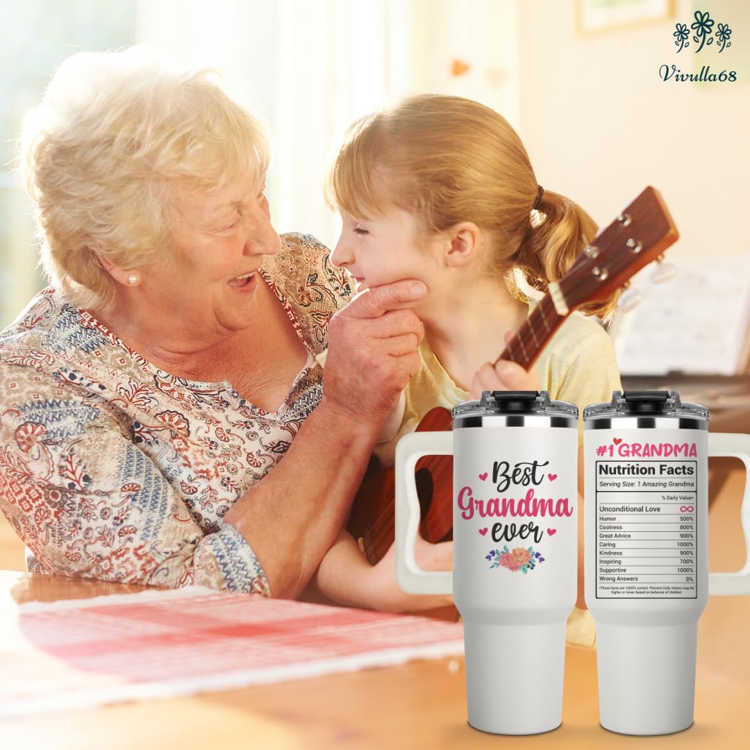 Vivulla68 Gifts for Grandma From Grandchild, Grandkids - Best Grandma Ever Tumbler 40Oz - Grandmother Coffee Mug, Gifts Ideas for Grandmas, Grammy - Grandmother Birthday Gift, Grandmy Cup