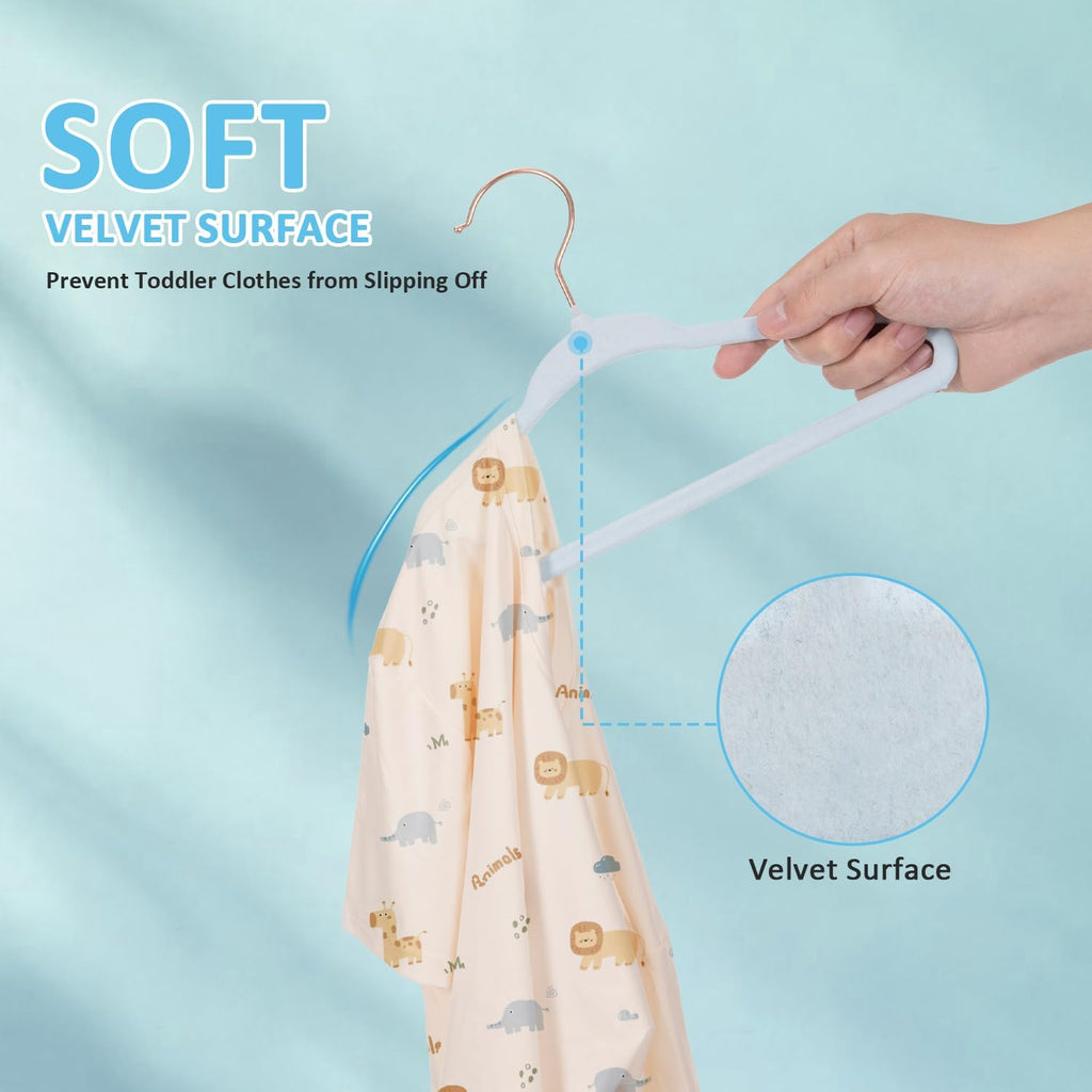 Tonswachic 11-Inch Baby Closet Hangers - Soft Velvet Non-Slip Design with 10 Clips | Blue 30-Pack