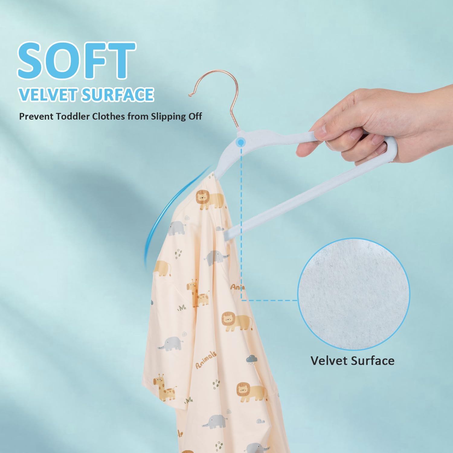 Tonswachic 11-Inch Baby Closet Hangers - Soft Velvet Non-Slip Design with 10 Clips | Blue 30-Pack