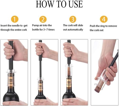 Air Pressure Wine Bottle Opener with Foil Cutter, Wine Aerator Pourer, 2 Vacuum Wine Stoppers, Storage Base (6 PCS), Corkscrew Wine Opener, The Best Wine gifts for Wine Lovers