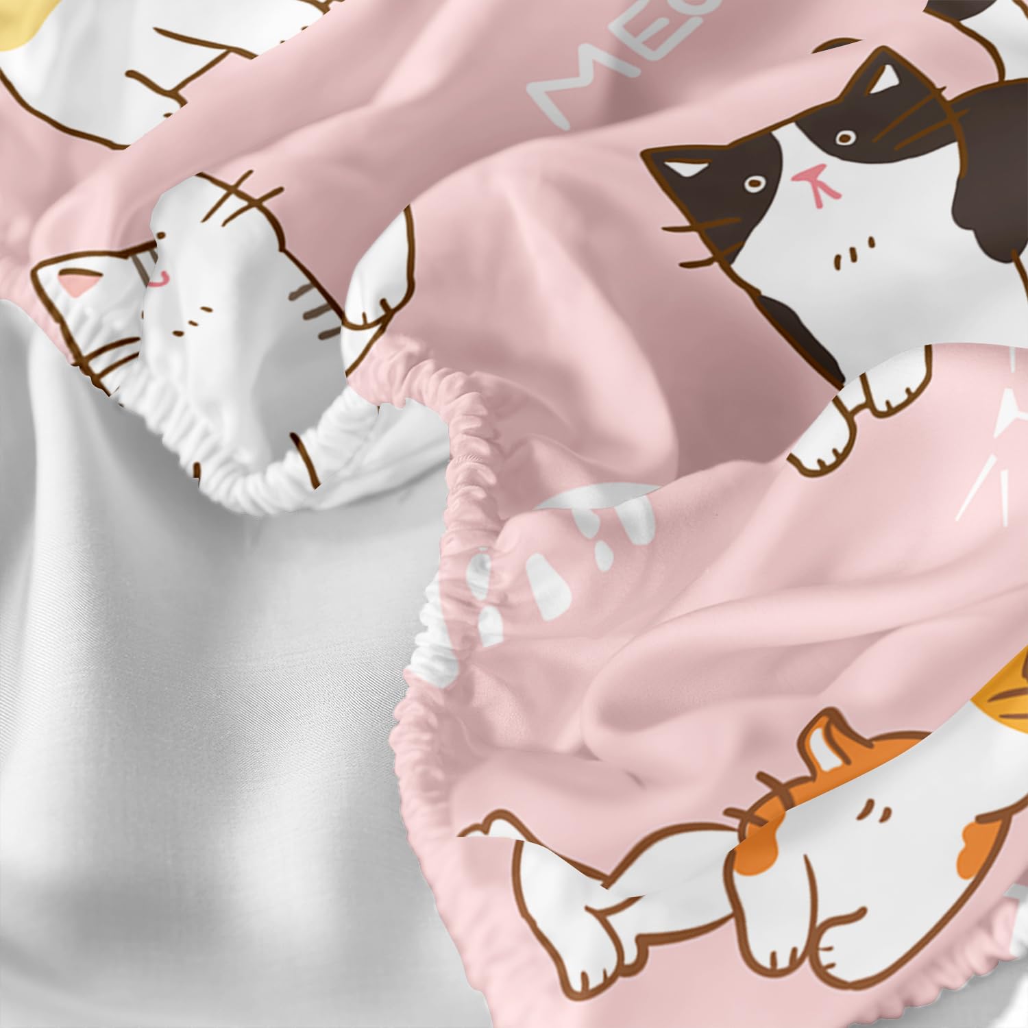 XYNHML Kids Cute Cat Fitted Sheet Set 3Pcs Cartoon Pet Cat Paw Quilt Bed Sheets Twin Lovely Animal White Cloudy Bedding Set for Boys Teens Adult Includes 1 Fitted Sheet,2 Pillowcases