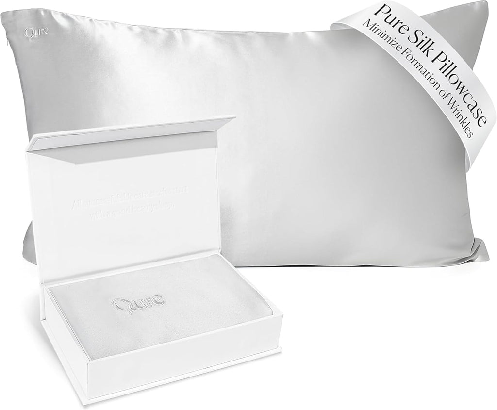 Qure Mulberry Silk Pillowcase - Anti-Acne Cooling Sleep Cover | Real Natural Silk, Standard Size