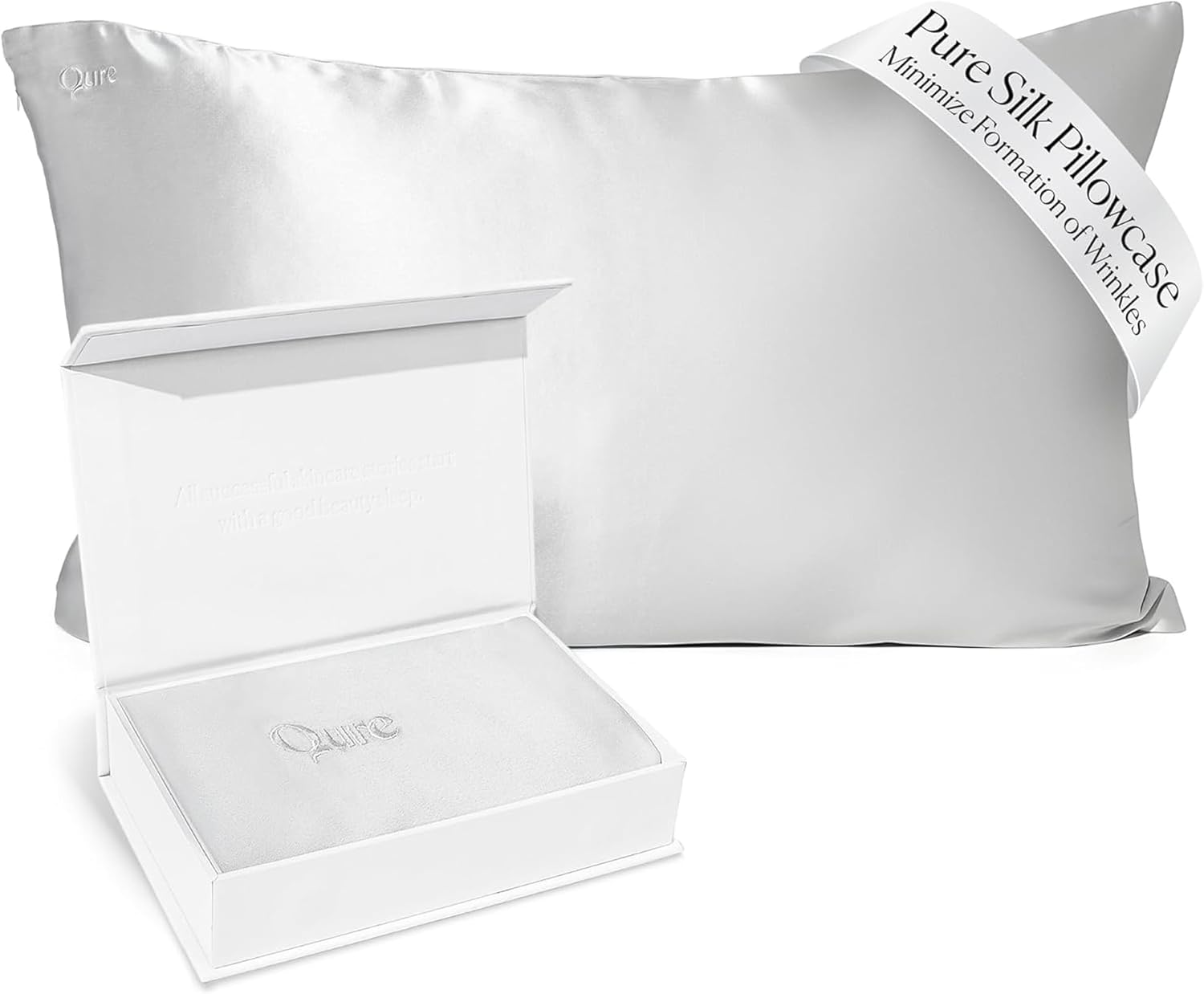 Qure Mulberry Silk Pillowcase - Anti-Acne Cooling Sleep Cover | Real Natural Silk, Standard Size