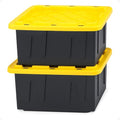 HOMZ Heavy Duty Plastic Storage Bins - 15 Gallon Stackable Containers with Lids | Black/Yellow