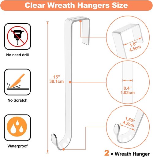 Clear Wreath Hanger by [Brand Name] - Non-Scratch Over The Door Hooks | 2 Pack for Holiday Decorations