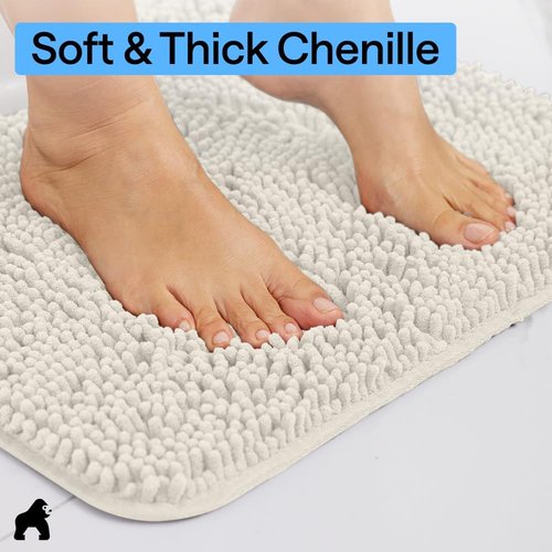 GORILLA GRIP Bath Rug Mat - Soft Absorbent Chenille | Quick Dry Microfiber, 44x26, Ivory Cream
