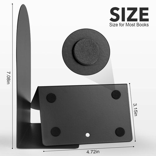 Hiziwimi Metal Book Ends for Shelves - 6Pcs Bookends for Heavy Books Non-Skid Decorative Book Stopper to Hold Books/CDs for Home Office School and Desktop Organizer, Black