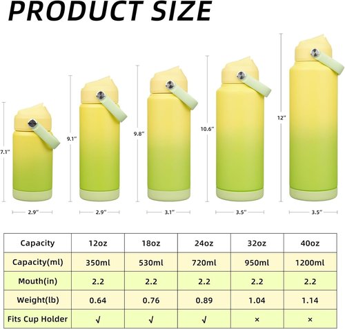 BJPKPK Insulated Water Bottle - 12oz Stainless Steel with Straw Lid & Flex Handle | BPA Free, Fresh Green