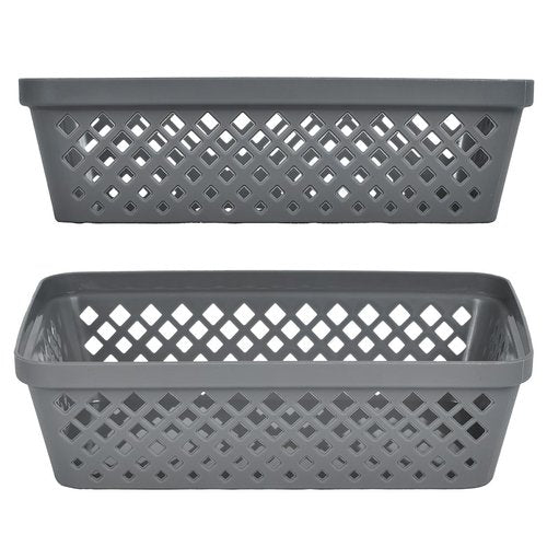 Glad Plastic Storage Basket Set - Multipurpose Drawer Trays, Kitchen Pantry Containers, and Bathroom Bins - 6 Pack Medium Organizers, Grey