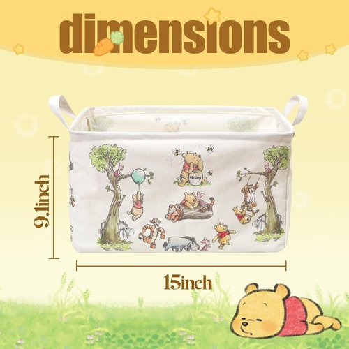CORODER Rectangle Cute Bear Nursery Storage Basket With A Waterproof PE Coating, Foldable Large Canvas Laundry Hamper, Decorative Storage Baskets Suitable For Bathroom and Bedroom (White)