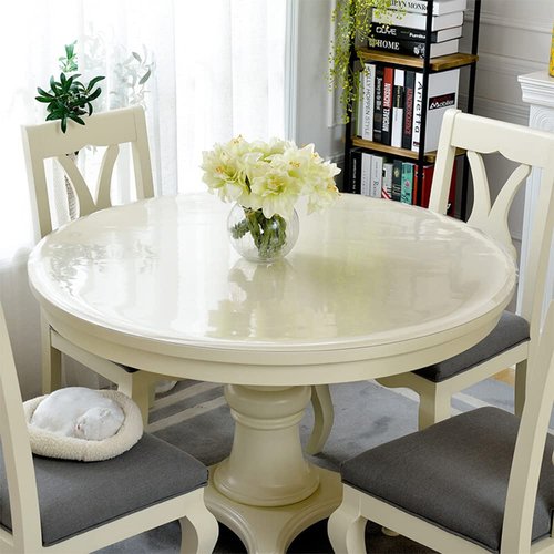 RostiKong 46 Inch Round Clear Plastic Table Top Protector PVC Tablecloth Cover Vinyl Cover Easy Clean Waterproof Furniture Topper Pad for Wood Dining Living Room Accent Coffee Patio Table Mat Desk Pad