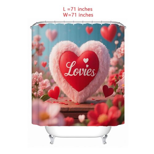 DDS-DUDES Valentine Shower Curtain Set for Bathroom, Wedding,Happy Valentine's Day Gnomes by Bike Waterproof Bath Curtain, Eiffel Tower Fabric Shower Curtains with Hooks 71x71 inches