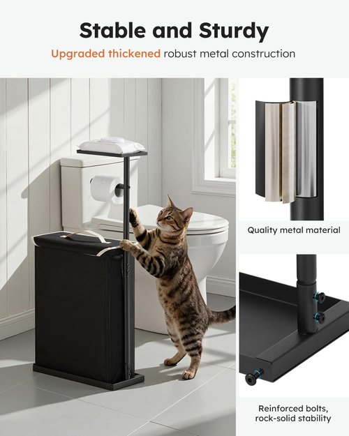 Freestanding Toilet Paper Holder Stand with Shelf for Up to 12 Rolls,Rustproof Metal Bathroom Toilet Paper Storage with Lid, All-in-One Toilet Tissue Roll Dispenser and Organizer,Black