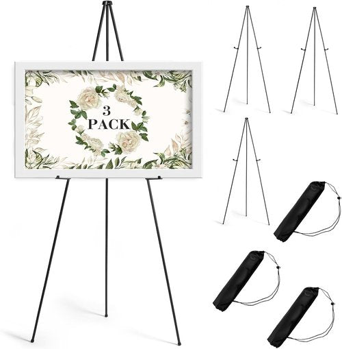AZEAM 63" Portable Easel Stand - Adjustable Black Metal Display for Weddings & Art | 3 Pack