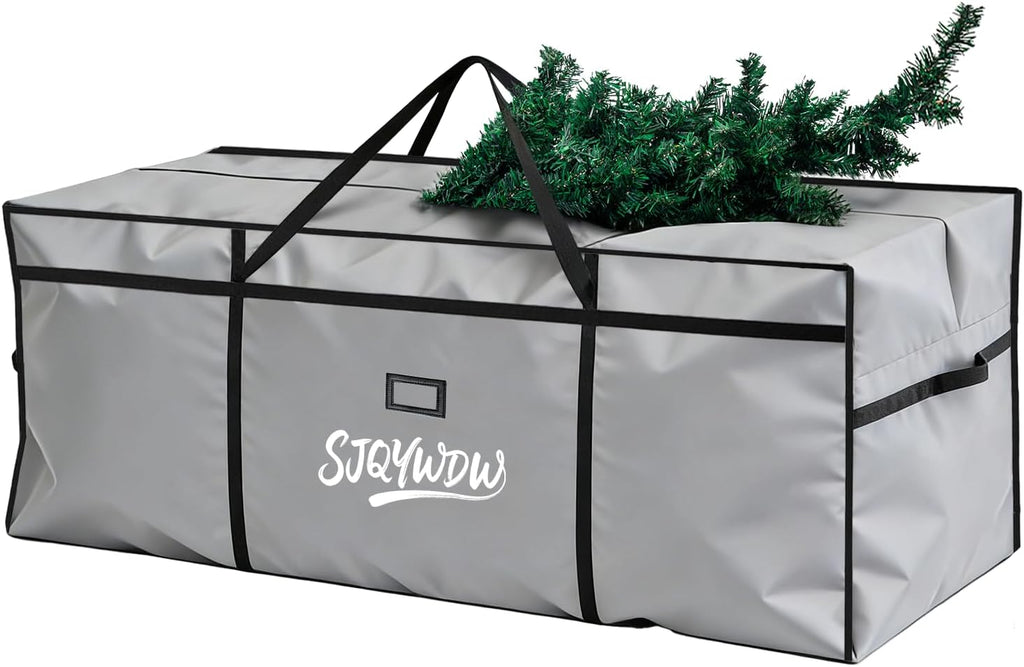 Skiennix Christmas Tree Storage Bag - 9 Ft Heavy Duty 600D Oxford Cloth with Double Zippers & Mesh Bags | Gray