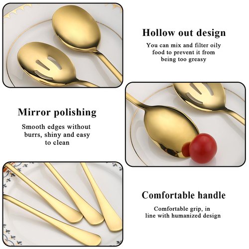ReaNea Stainless Steel Serving Set - 4 Pieces incl. 2 Spoons, 2 Slotted Spoons, Dishwasher Safe