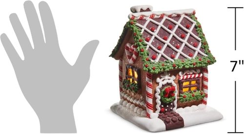 Bridge Collection Lighted Gingerbread House Figurine - Festive Christmas Tabletop Accent with Peppermint Roof & Candy Details