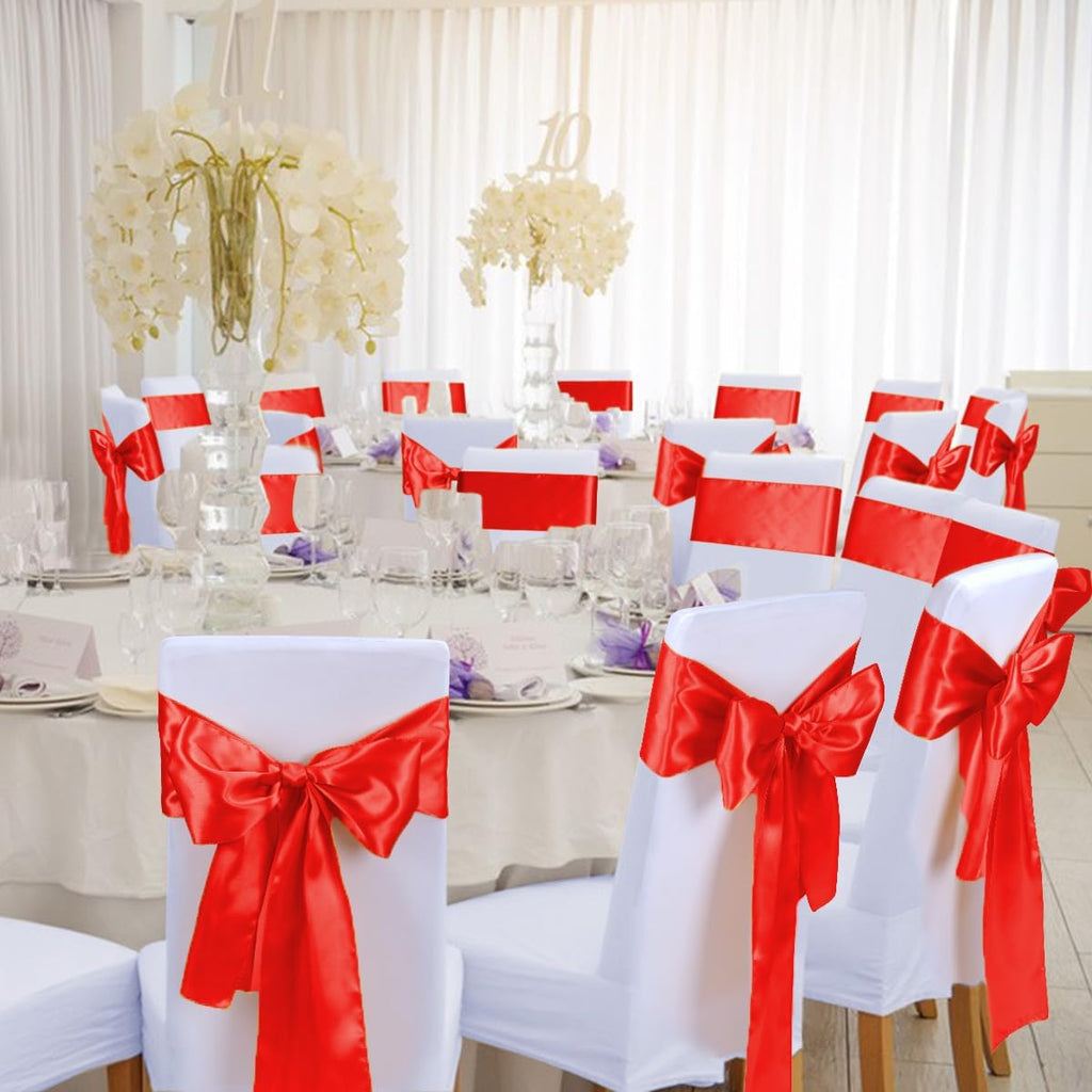 Babenest Satin Chair Sashes - Upgraded 50 Pcs Ribbons & Bows for Weddings, Parties & Events | Red