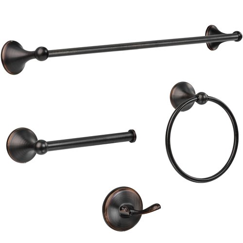 DEGULAS Bathroom Towel Bar Accessories Set，Oil Rubbed Bronze Bathroom Hardware Set, Includes 24In Towel Bar, Towel Ring, Robe Towel Hooks,Toilet Paper Holder, Bathroom Towel Rack Set