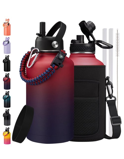 ICIOI 64/128 OZ Water Bottle with Straw - Auto Spout Lid,Keep Cold 48H & Hot 24H, Wide Mouth Half Gallon Insulated Water Bottle, Stainless Steel 1/2 Gallon Jug for Woman Men