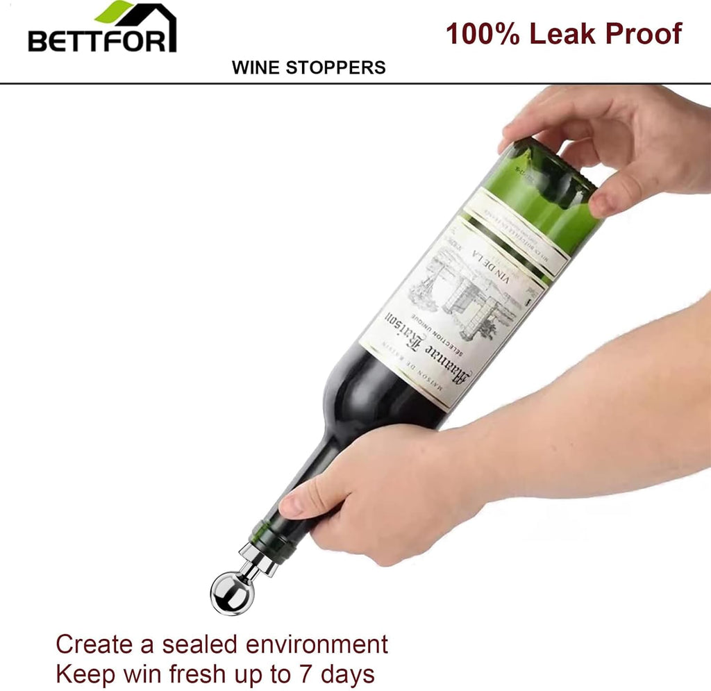 Wine Stoppers for Wine Bottles 6Pcs Vacuum Wine Bottle Stopper with Silicone Reusable Wine Corks, Leak proof Keep Fresh Suitable for Standard (Silver, 6 Pack)