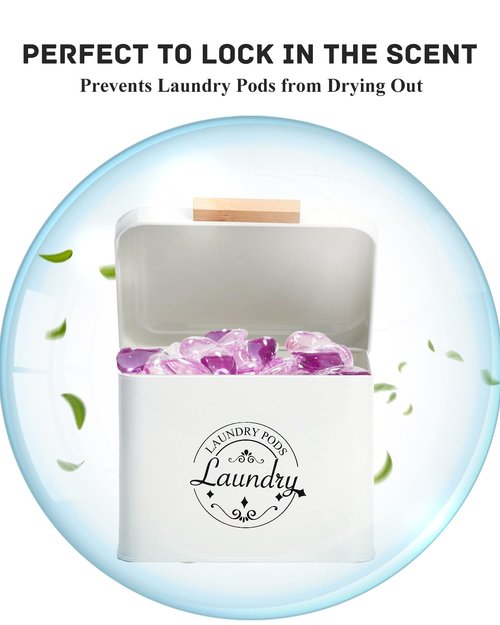 SACREDAY Laundry Pods Holder with Hinged Lid, Farmhouse Space-Saving Metal Container for Laundry Room Decor Organization and Storage, Detergent Dispenser for Efficient Laundry Room Use(Cream)