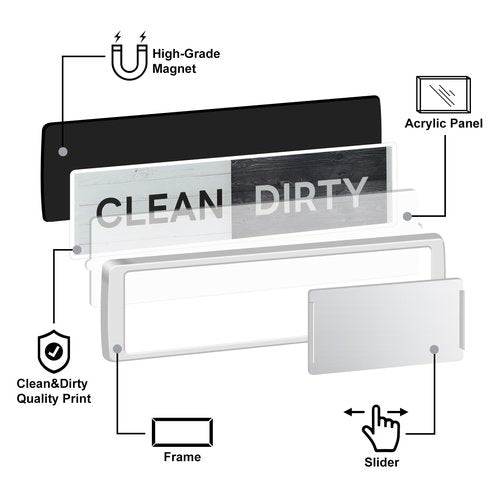 KitchenTour Dishwasher Magnet Clean Dirty Sign, Strong Magnet Clean Dirty Sign for Dishwasher, Farmhouse Wood Design Non-Scratch Dish Washer Indicator Kitchen Decor, Silver