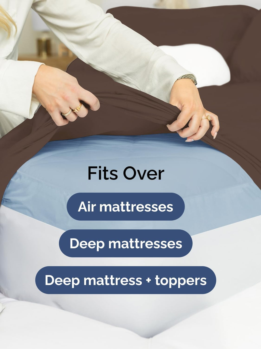 Skiennix Extra Deep Cal King Sheet Set | 6-Piece Breathable Cooling Bedding - Soft, Wrinkle-Free Brown