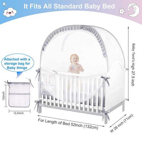 Crib Tents to Keep Toddler from Climbing Out Baby Safety Crib Tent Falls and Mosquito Bites Prevention Portable Baby Tents for Cribs Sturdy & Stylish Infant Bed Net