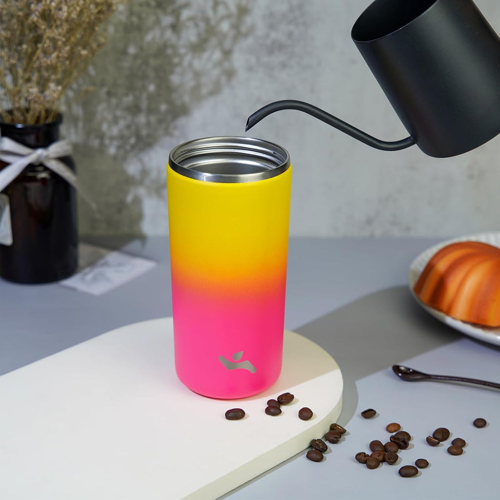 Skiennix 16 oz Insulated Travel Coffee Mug - Double Wall Stainless Steel with Lid | Rainbow Design