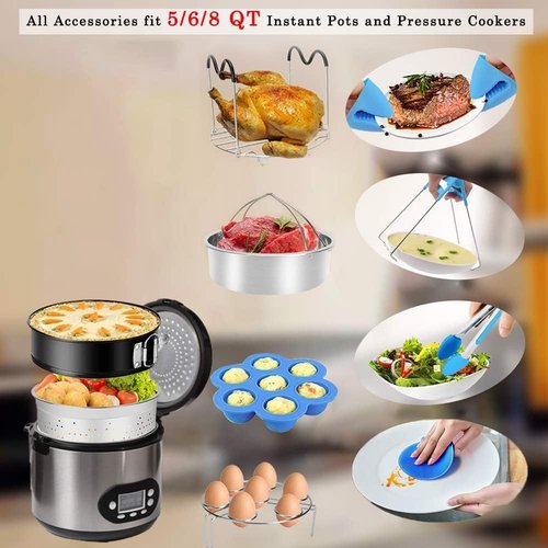 Instant Pot Accessories - 73 PCS Set for 5/6/8 Qt Pressure Cooker | Includes Steamer Baskets & Non-Stick Pan