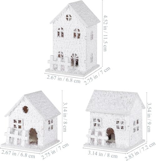 Cabilock Christmas Village Houses Set - 3PCS White Wood Snowflake Figurines with LED Lights | Holiday Tabletop Decor