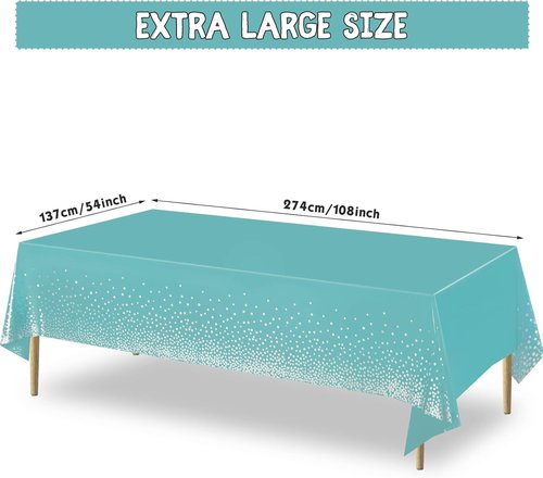 Breling Disposable Tablecloth Set - Teal Blue & Silver Dot Design | 54 x 108 Inch for Parties & Events