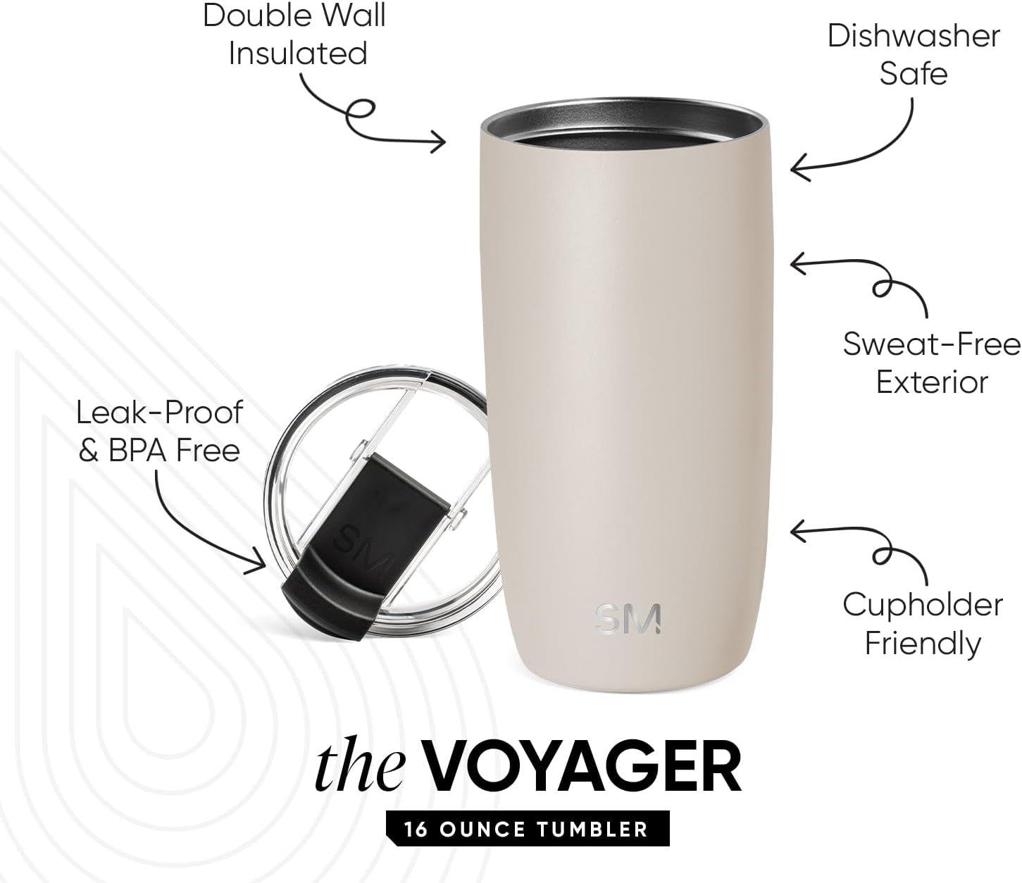 Simple Modern Voyager Tumbler - Insulated Stainless Steel Travel Mug | Flip Lid | 16oz Almond Birch