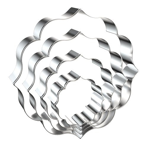 Circle Plaque Cookie Cutter Set Extra Large - 5 inch, 4 inch, 3 inch, 2 inch - 4 Piece Round Fancy Plaque Frame Cookie Cutters Shapes Molds - Stainless Steel