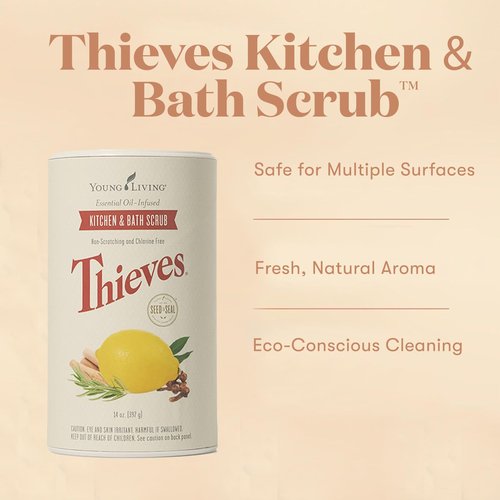 Young Living Thieves Kitchen And Bath Scrub | 14 Oz | Plant-Based Cleaning Formula | Tough On Grease And Grime | Infused With Thieves Essential Oil Blend | Rinses Clean Without Residue