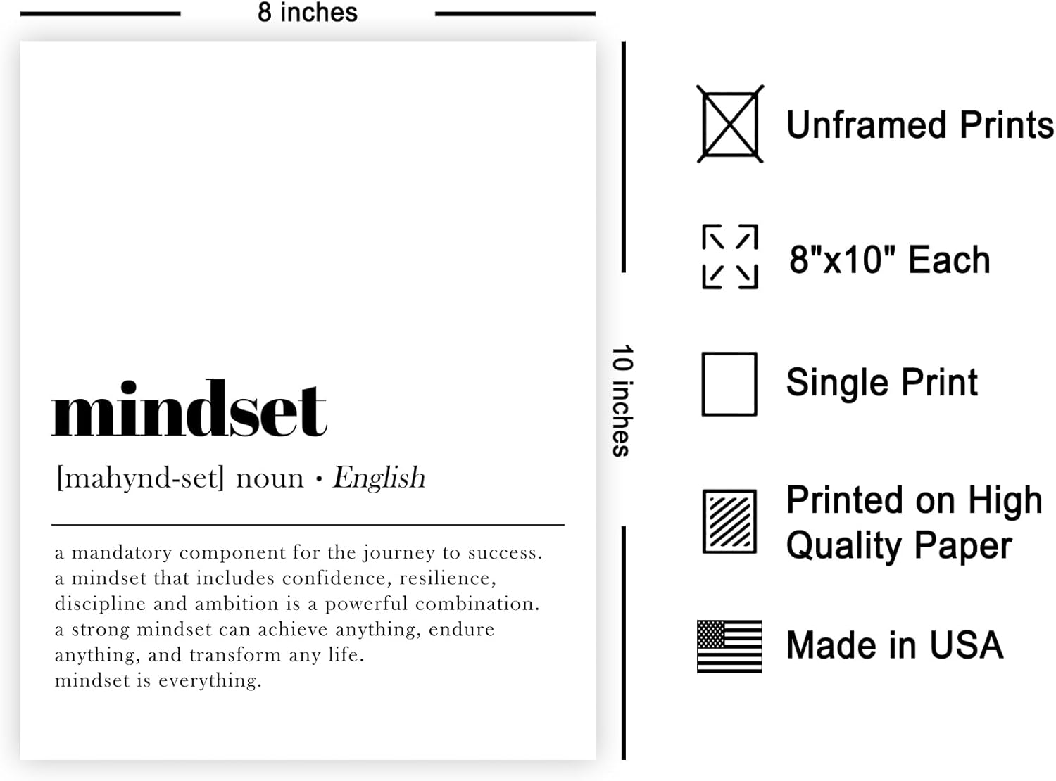Poster Master Mindset Definition Print - Motivational Typography Wall Art | Inspiring Decor 8x10 Unframed
