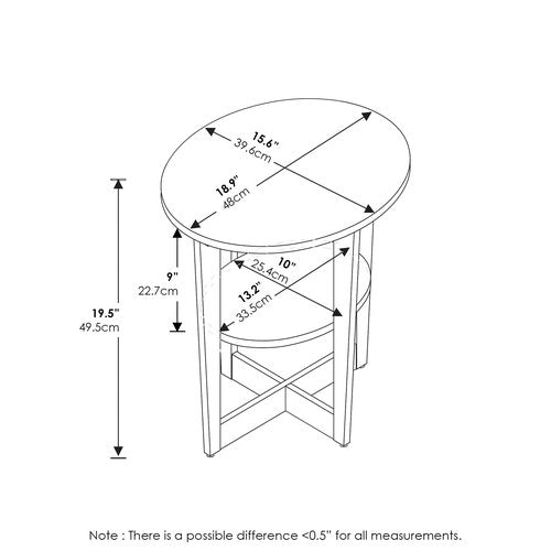 Furinno Jaya Side Table Set of 2, 2-Tier Round End Table with Oval Tabletop, Night Stand, Bedside Table with Open Shelf, for Living Room, Bedroom, White