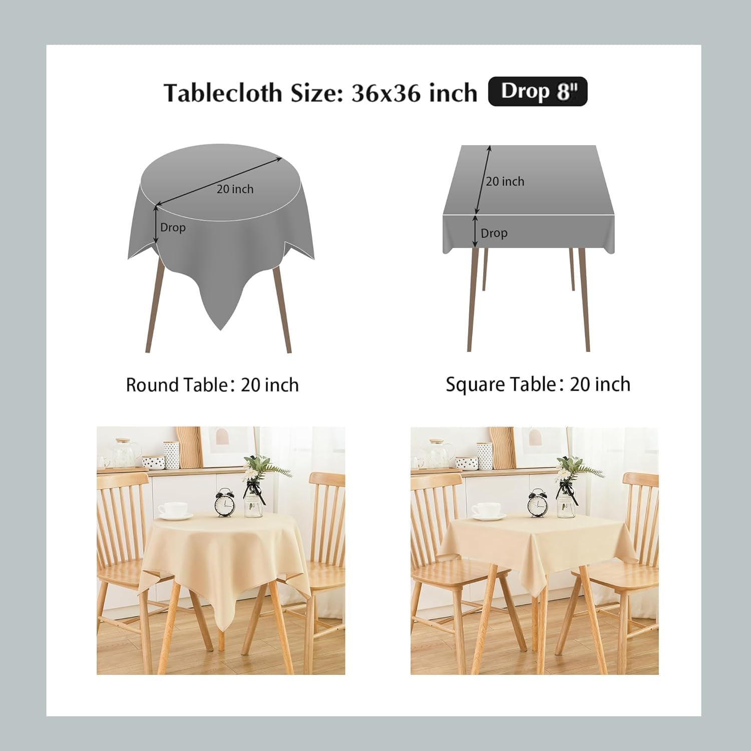 Skiennix 36x36 Inch Beige Small Square Tablecloth - Washable Polyester Fabric for Indoor/Outdoor Use