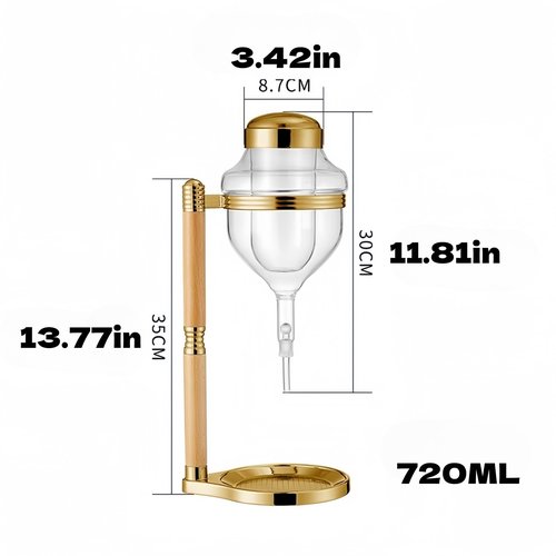 Ceizext Sake Dispenser with Warmer, 720ml Glass Server with Unique drip Design for Hot & Cold Sake, Soju, and liquor (Gold)