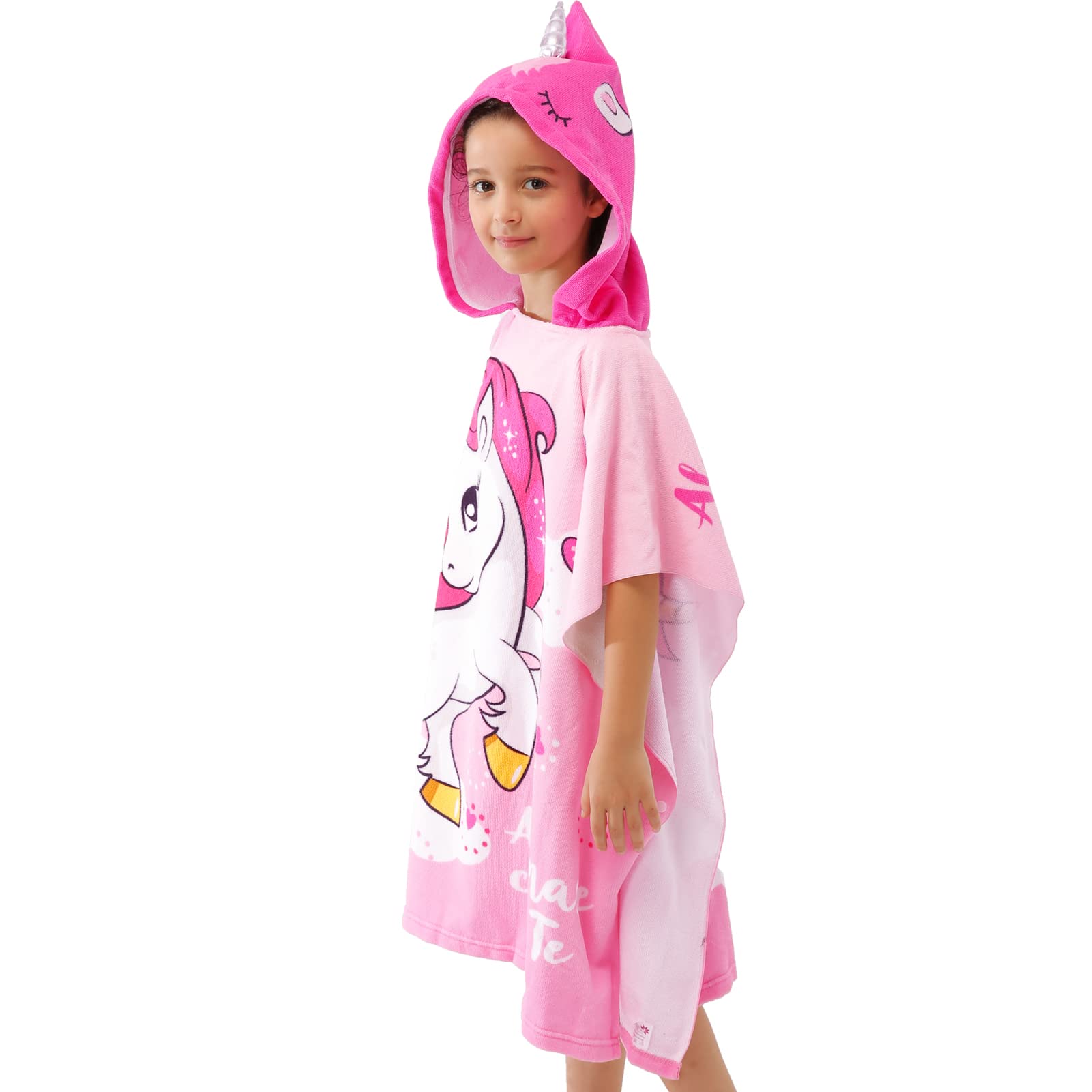 NovForth Kids Beach Towel for Boys Girls, Pink Unicorn Hooded Bath Towel Wrap, Toddler Pool Towel with Hood