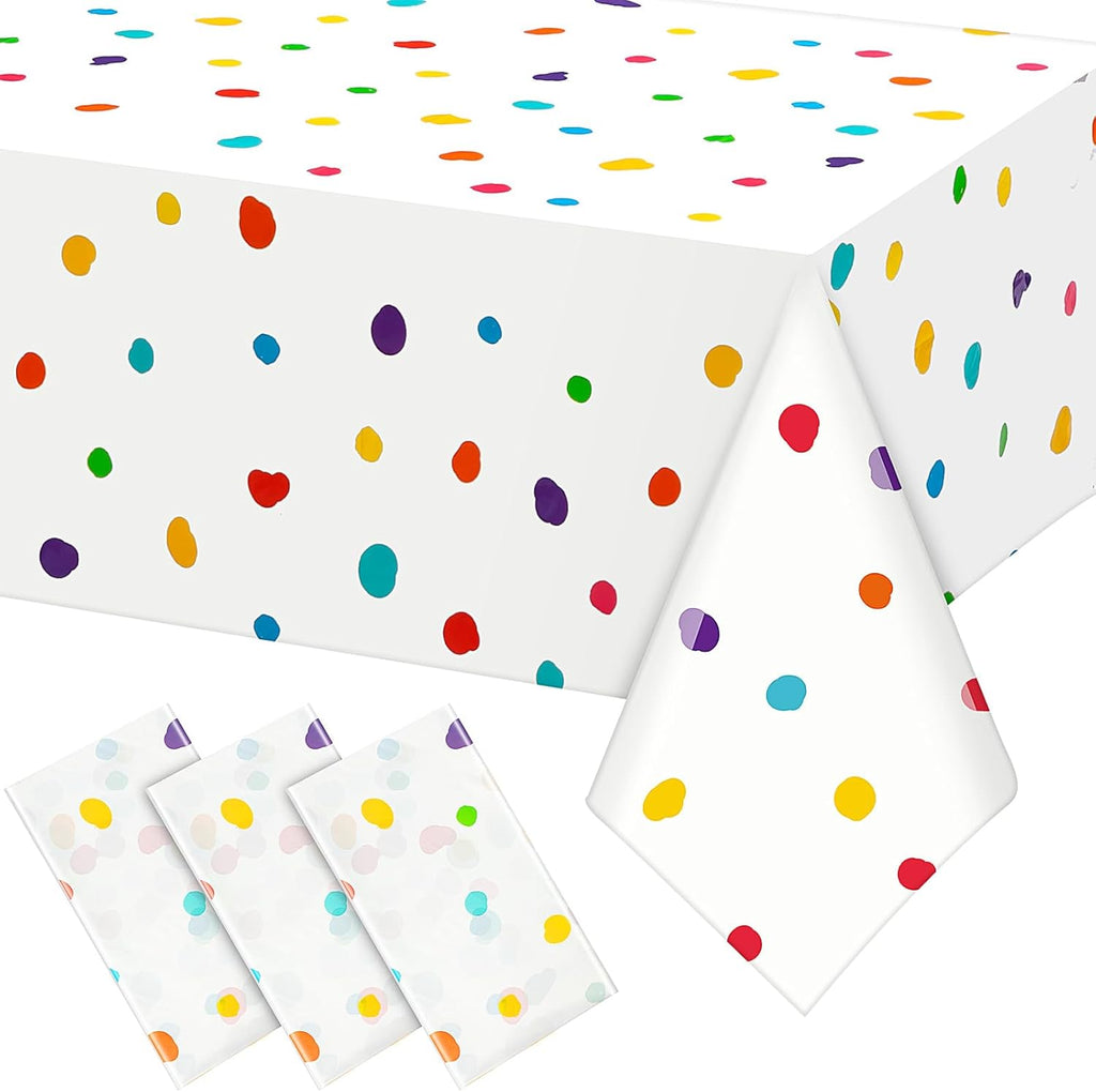 Skiennix Colorful Polka Dot Tablecloth - Disposable Rainbow Design for Picnics & Parties | 3 Pcs Set